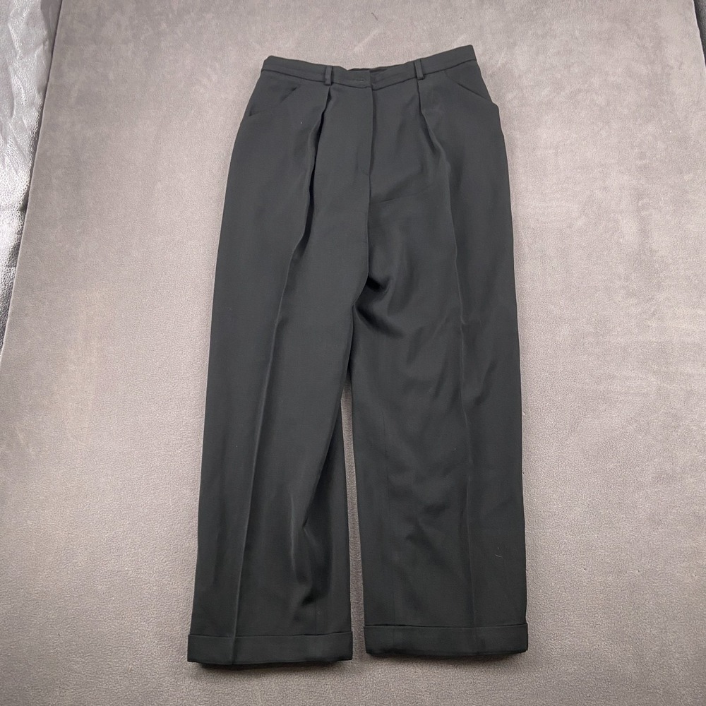 Jones New York Dress Pants Womens Petite 14P Black Pleated Front Oxford Wide Leg